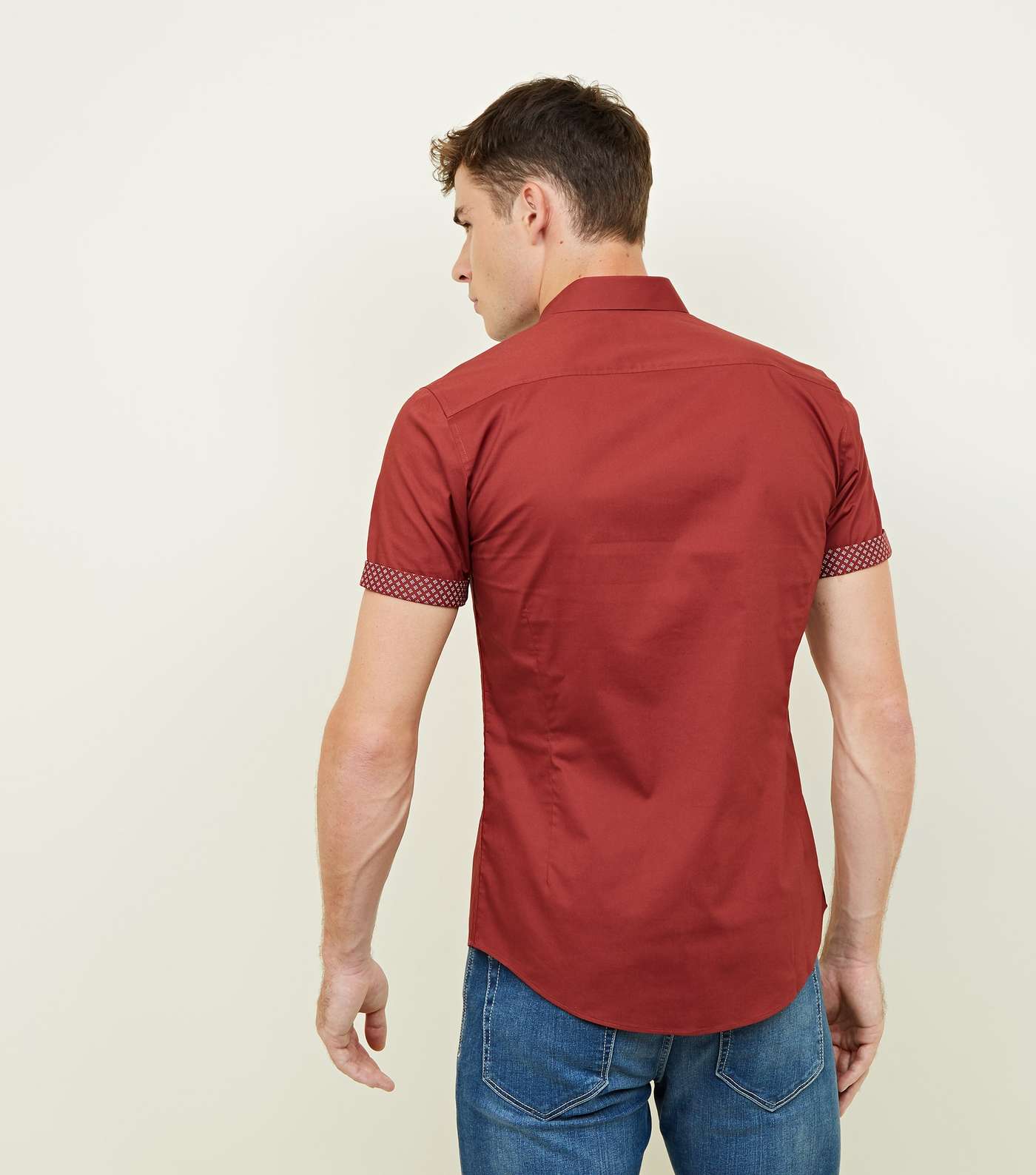 Rust Geometric Muscle Fit Short Sleeve Shirt Image 3