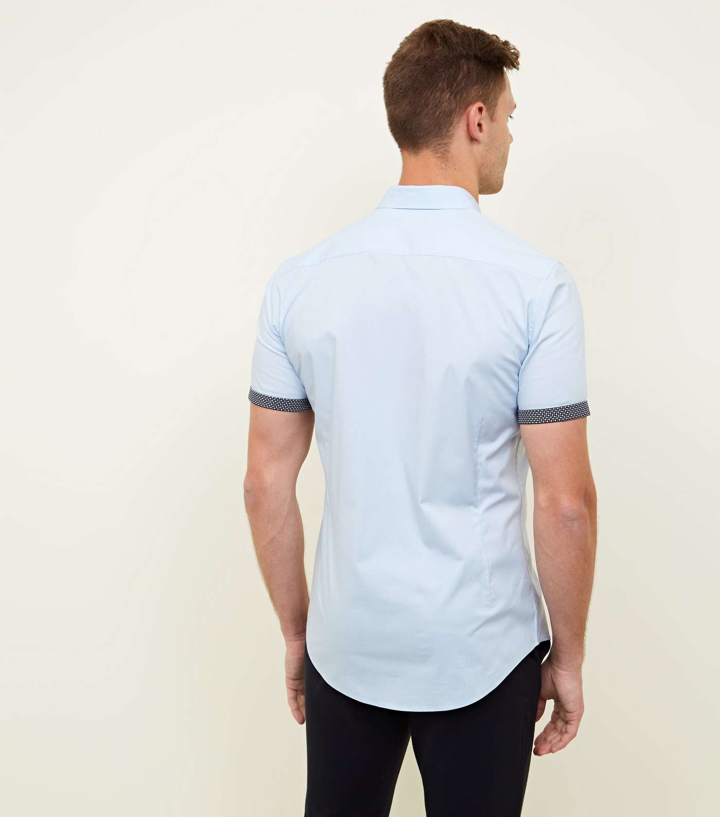 Pale Blue Short Sleeve Trim Muscle Fit Shirt Image 3
