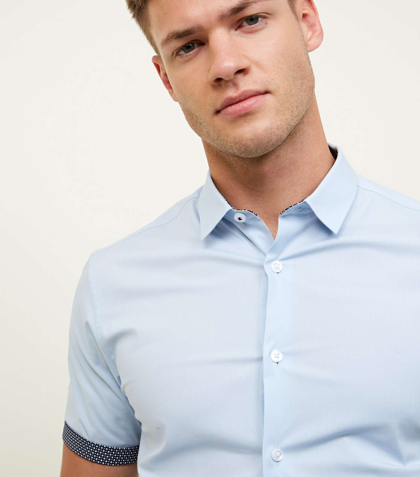 Pale Blue Short Sleeve Trim Muscle Fit Shirt Image 5
