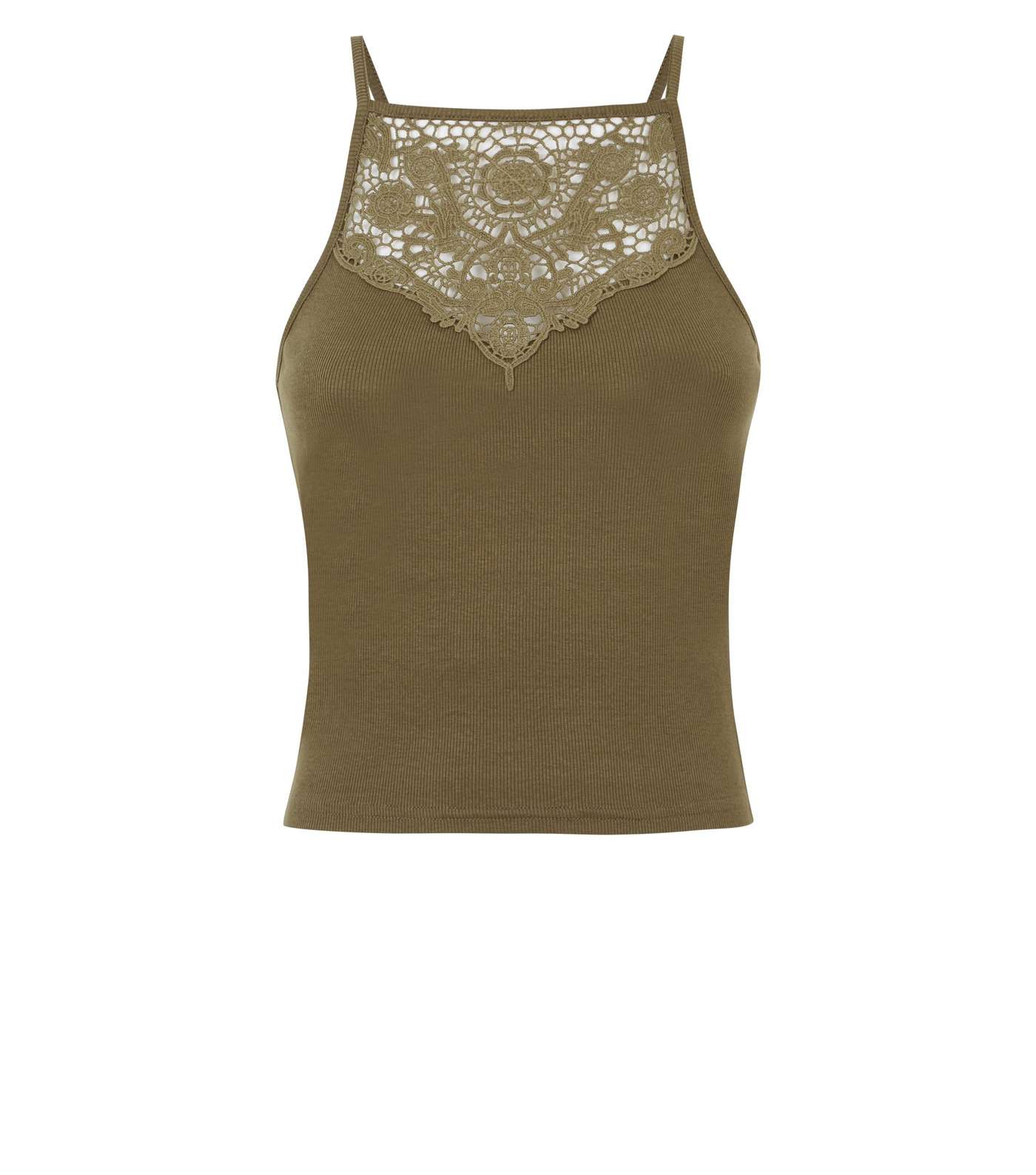 Olive Green Crochet Neck Ribbed Cami Image 4