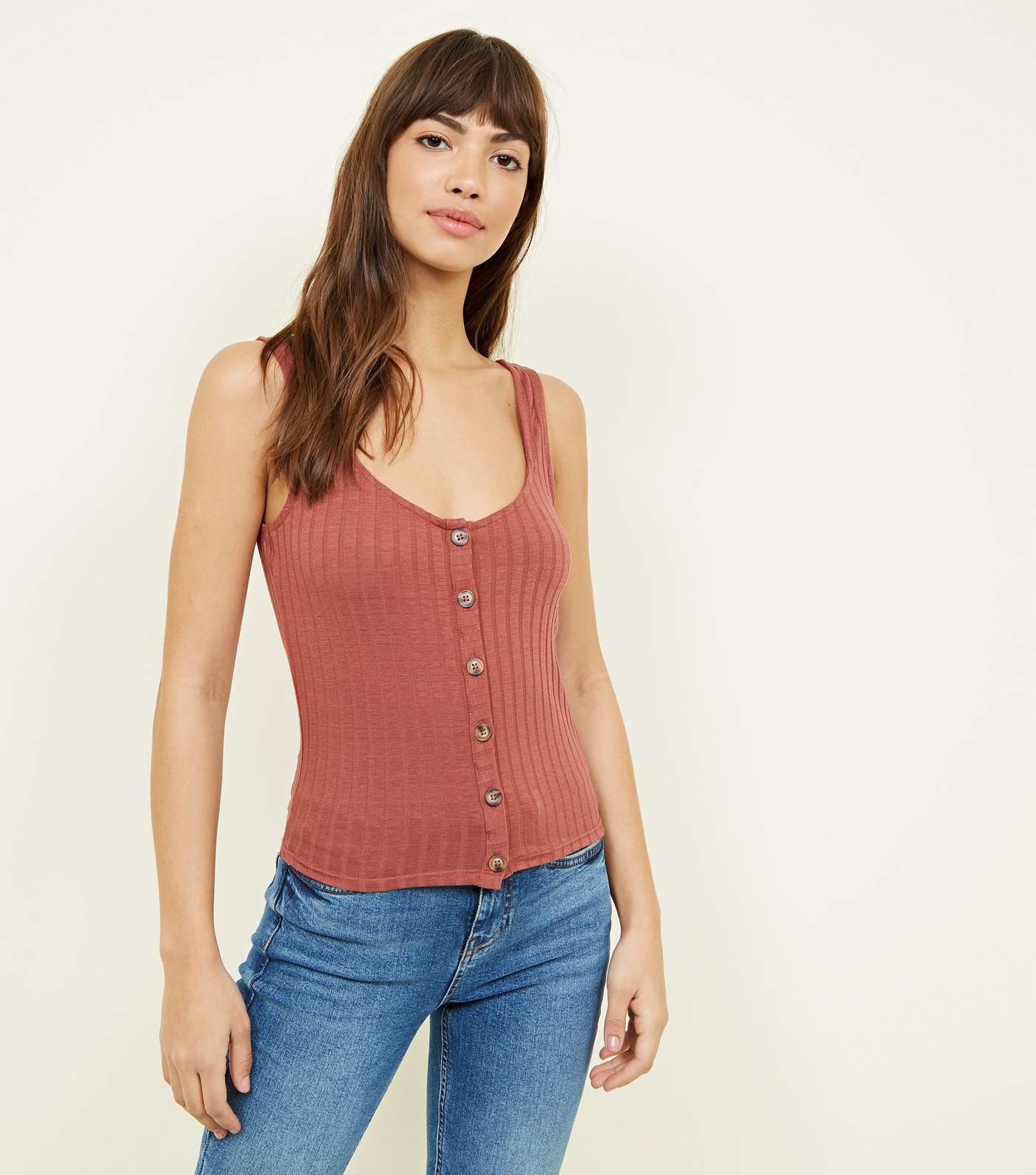 Dark Rust Button Front Ribbed Vest