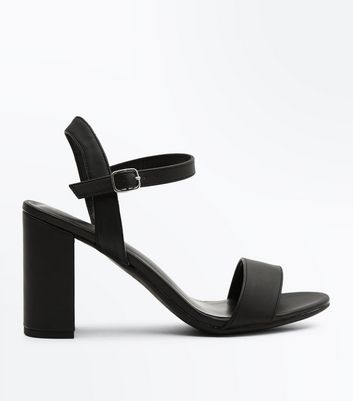 leather black block heels