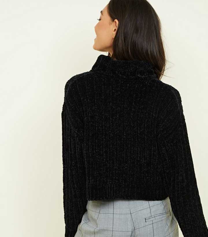 Ally Fashion Black Chenille Turtleneck Sweater Cable Knit High
