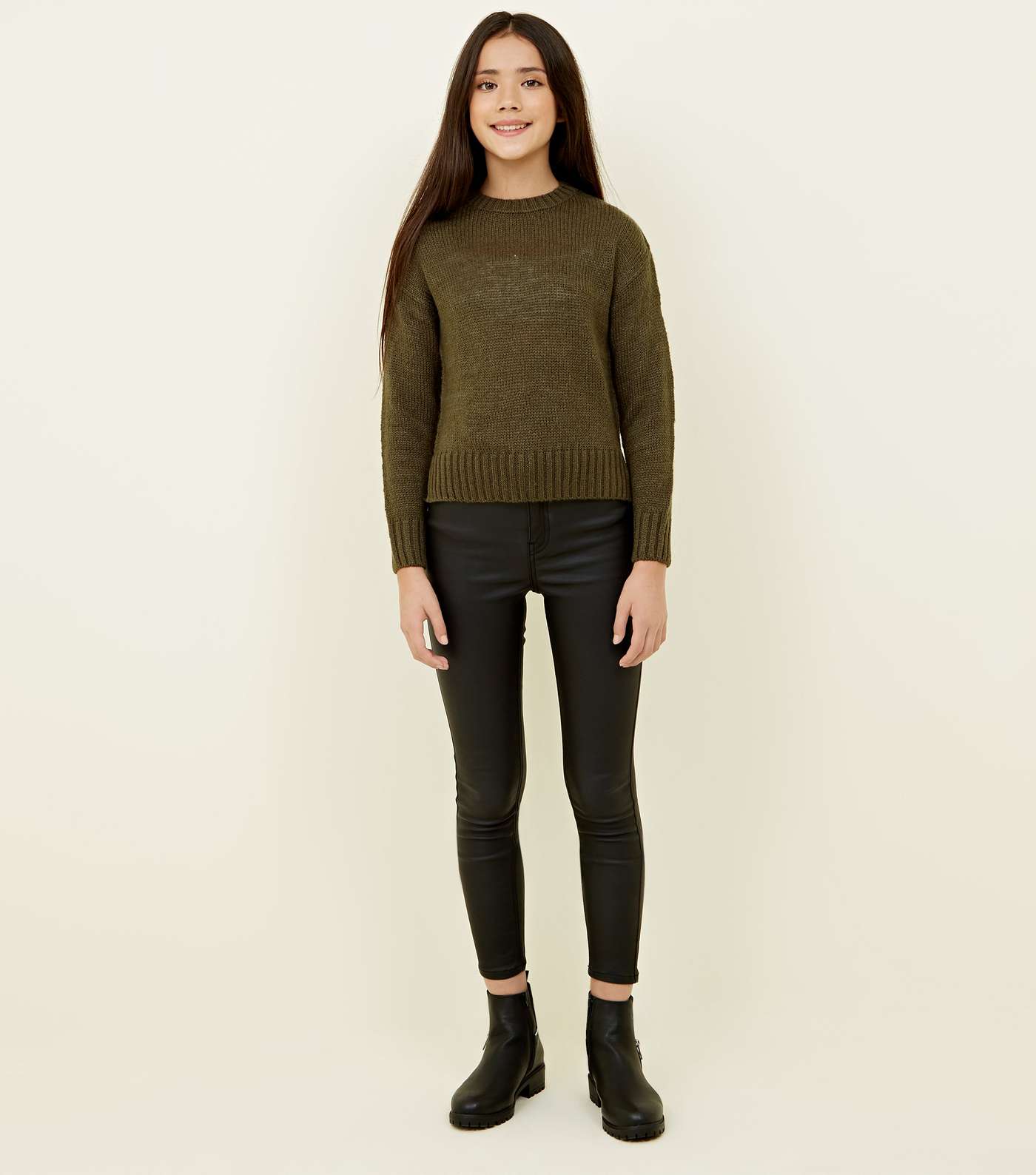 Girls Khaki Green Knitted Jumper Image 2