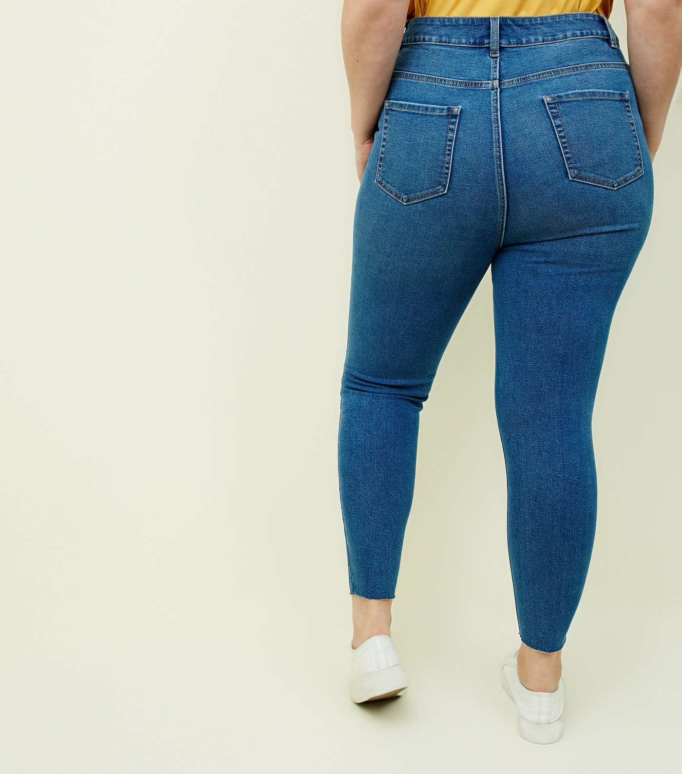 Curves Blue Ripped Knee Skinny Jeans Image 3