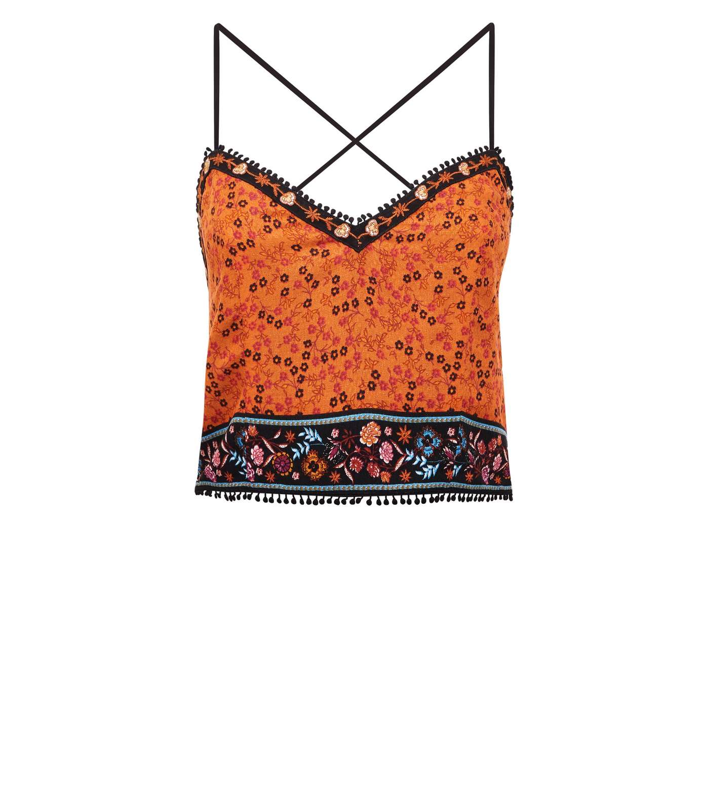 Rust Ditsy Floral Embroidered Cropped Cami Image 4