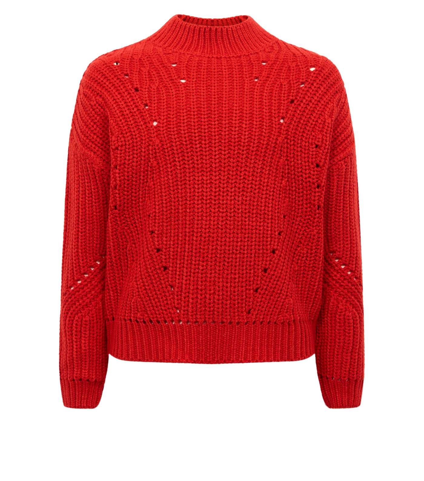 Girls Red Chunky Knit Pointelle Jumper  Image 4