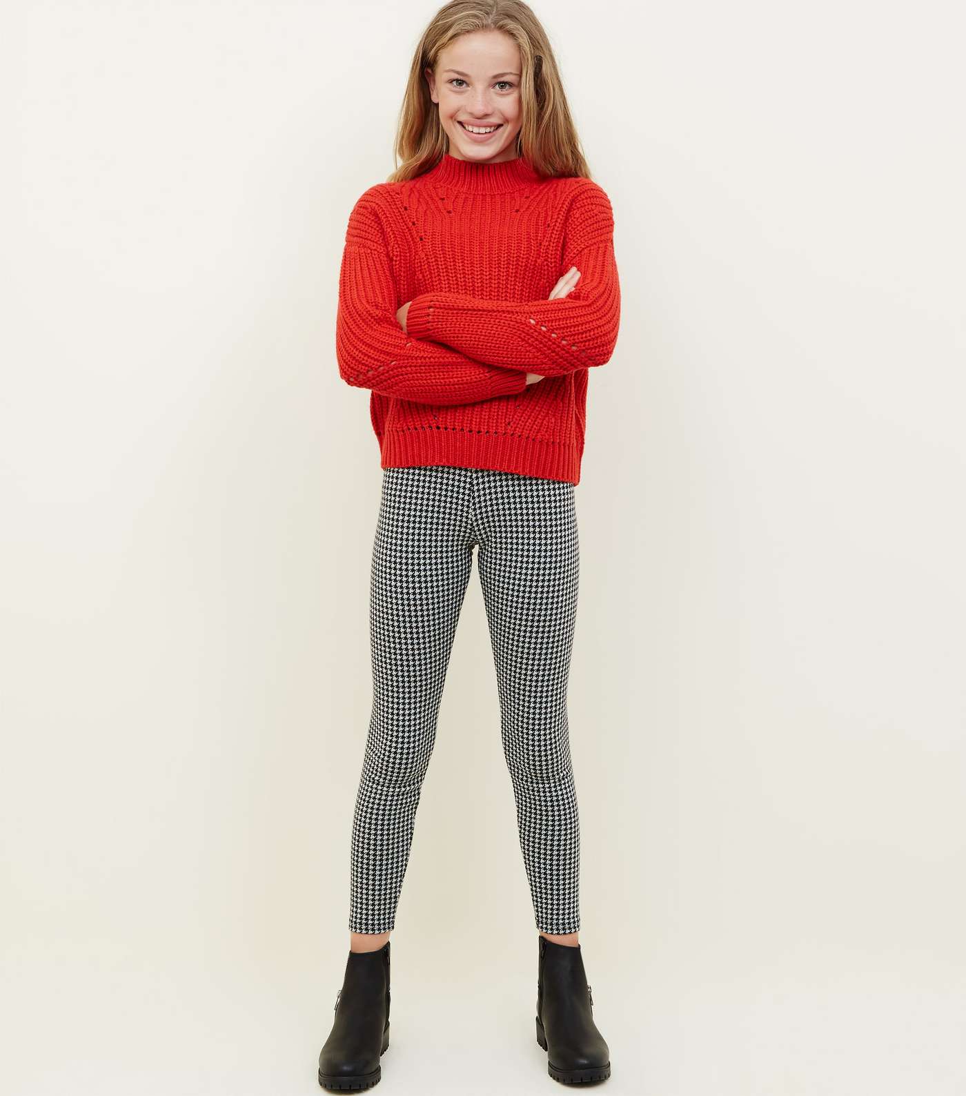 Girls Red Chunky Knit Pointelle Jumper  Image 2