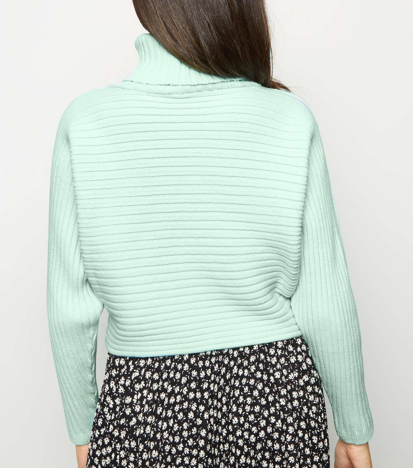 Mint Green Roll Neck Boxy Cropped Jumper  Image 3