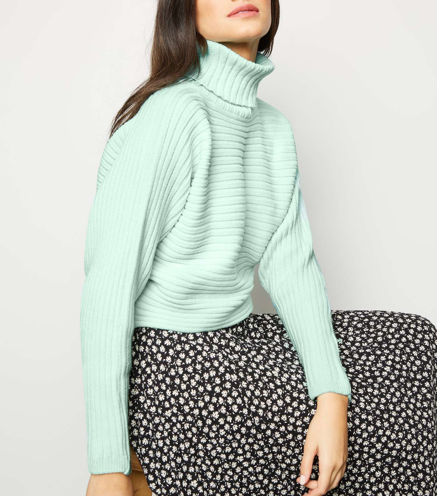 Mint Green Roll Neck Boxy Cropped Jumper  Image 5