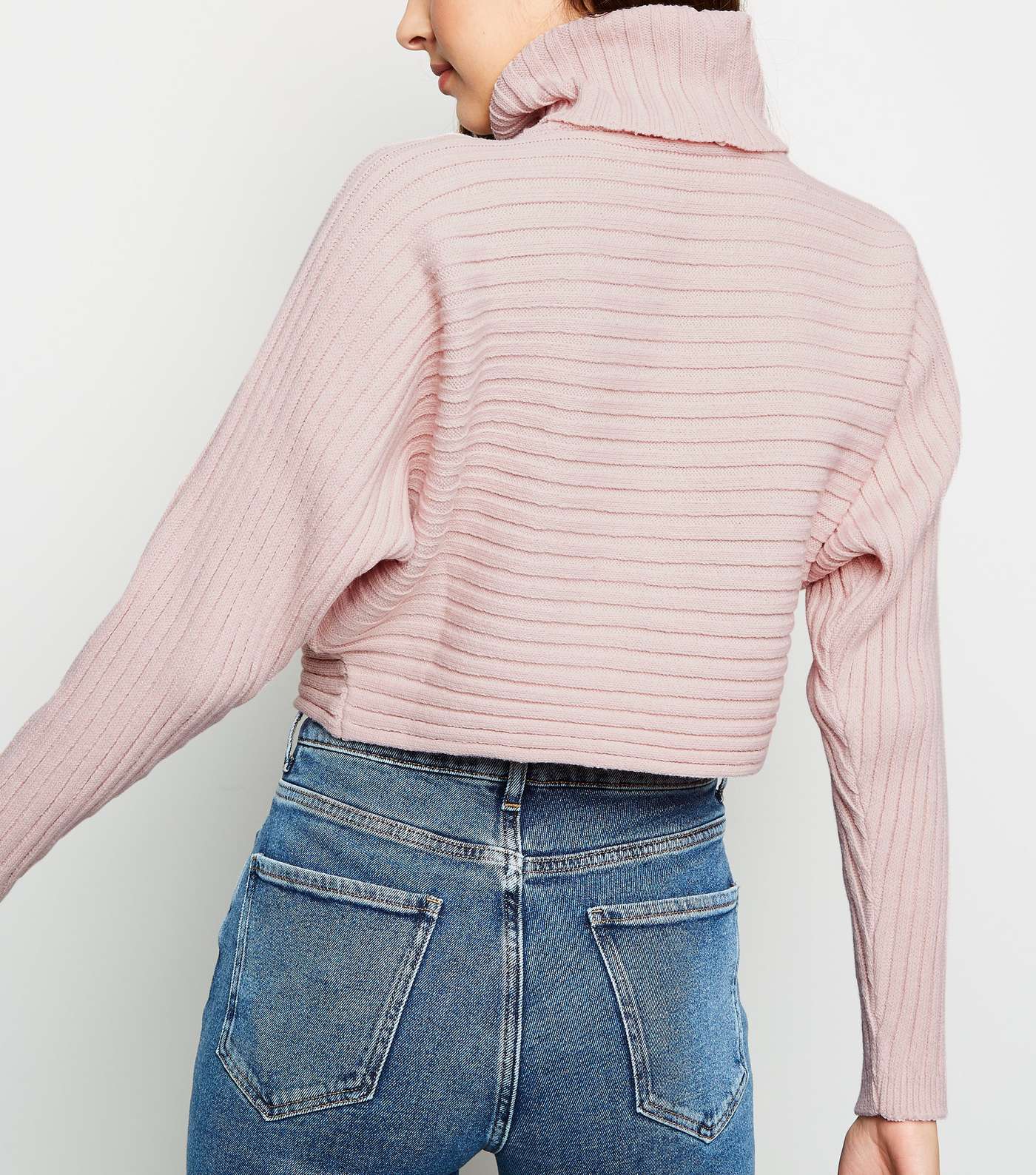 Pale Pink Roll Neck Boxy Cropped Jumper Image 3