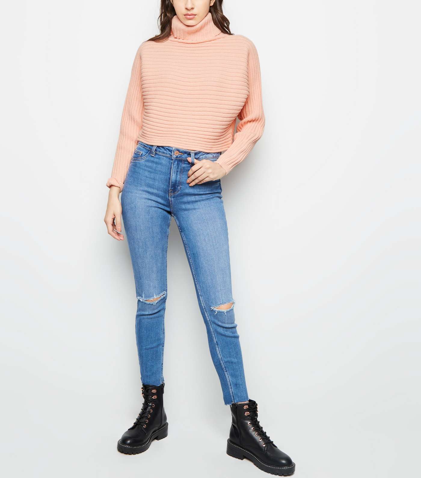 Coral Roll Neck Boxy Cropped Jumper  Image 2