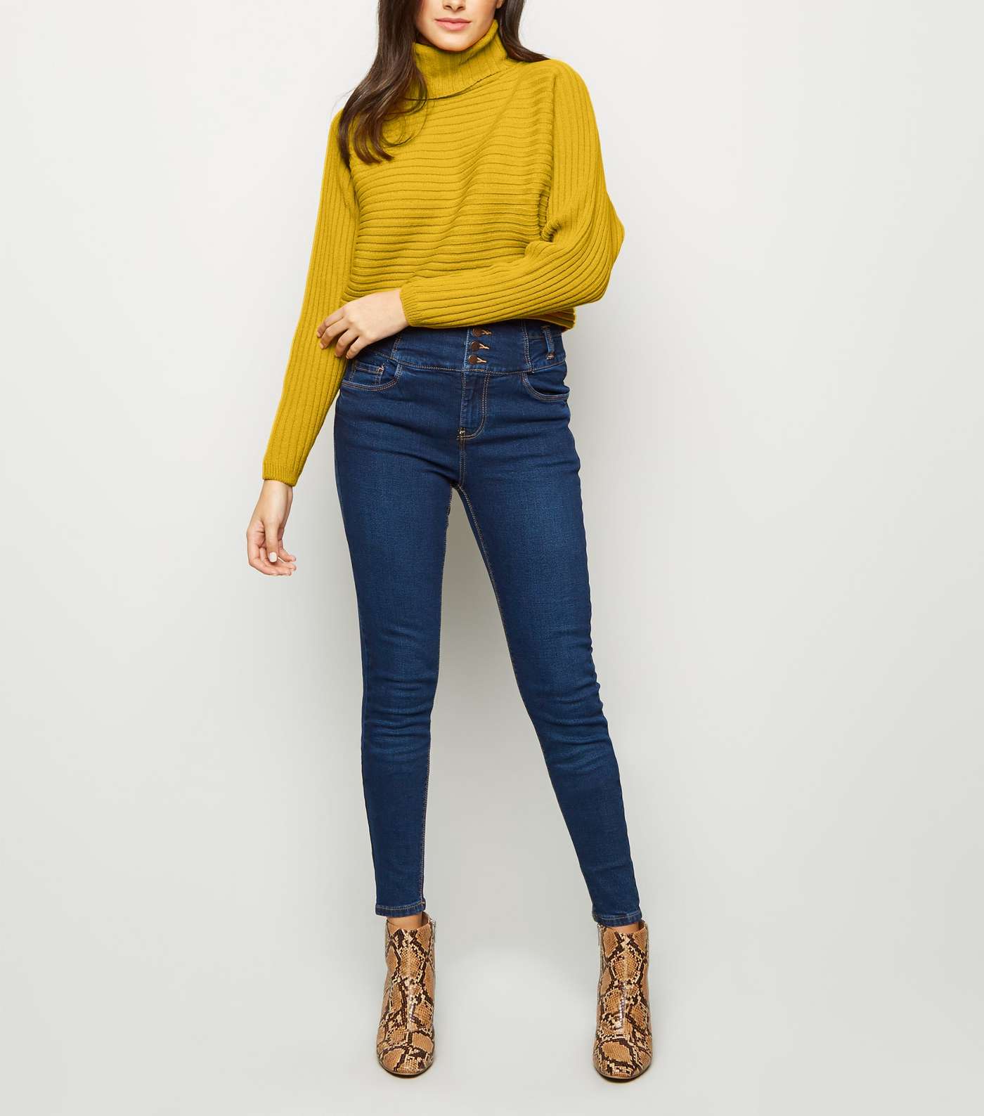 Mustard Roll Neck Boxy Cropped Jumper Image 2