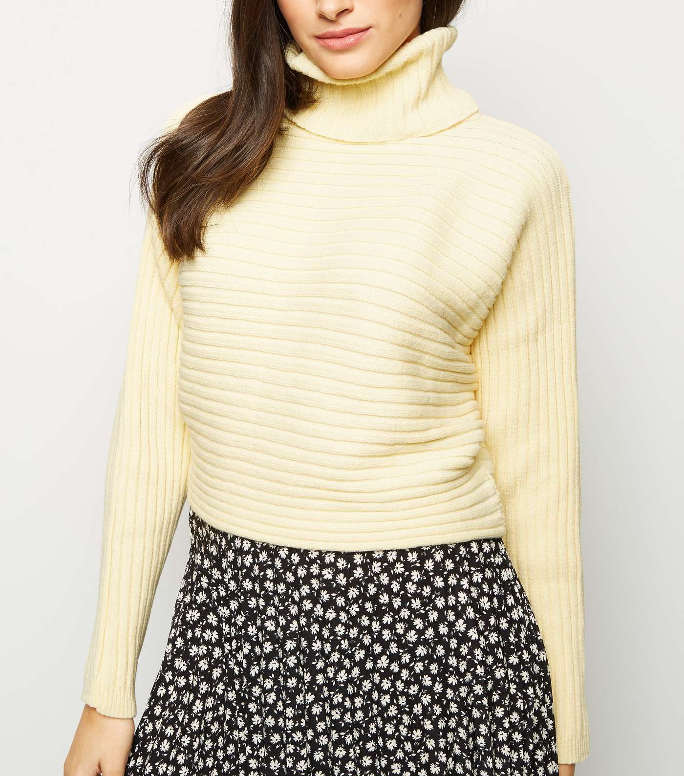 Pale Yellow Roll Neck Boxy Cropped Jumper 