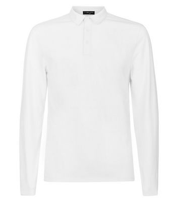 White Muscle Fit Long Sleeve Polo Shirt New Look