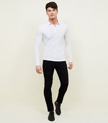 White Muscle Fit Long Sleeve Polo Shirt New Look