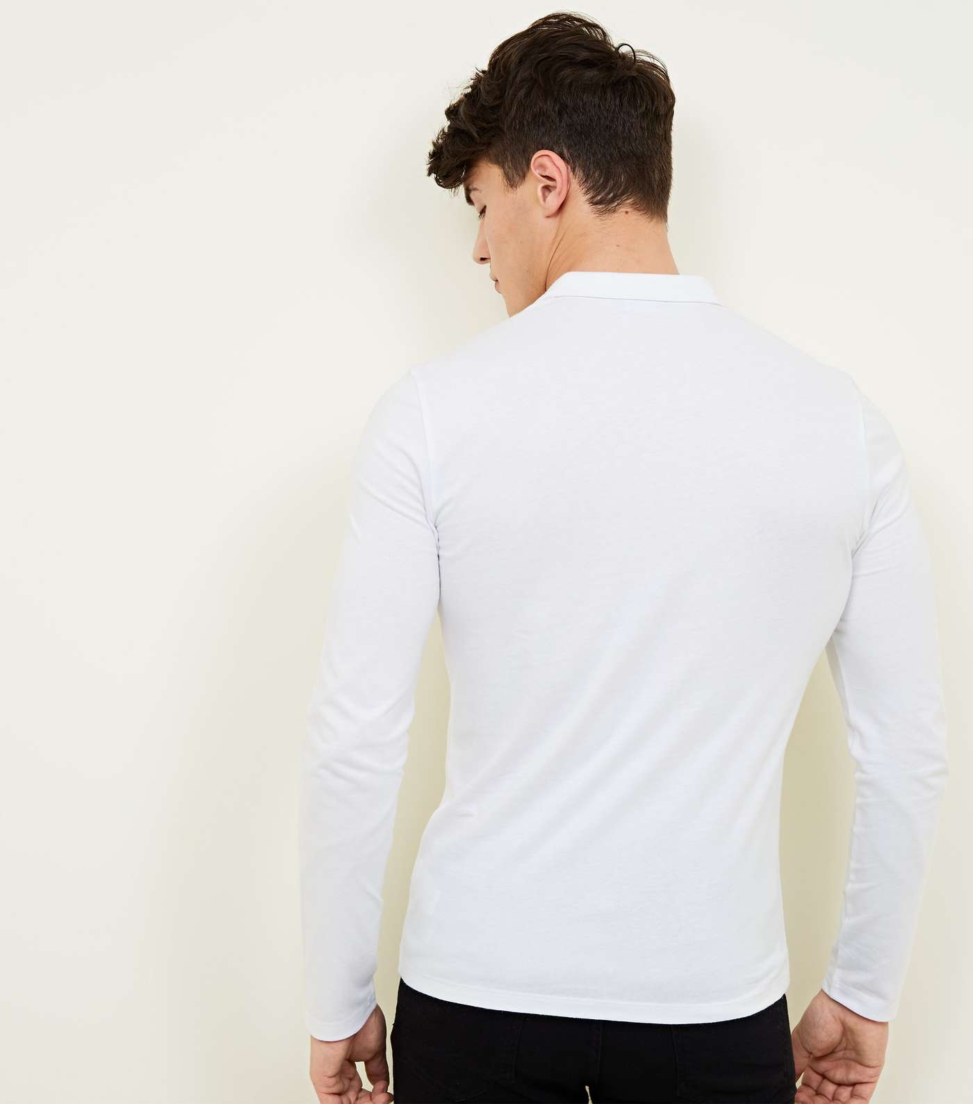 White Muscle Fit Long Sleeve Polo Shirt Image 3