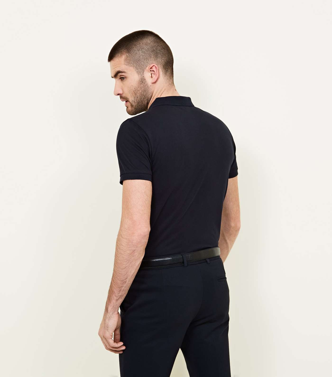 Navy Muscle Fit Textured Polo Shirt Image 3