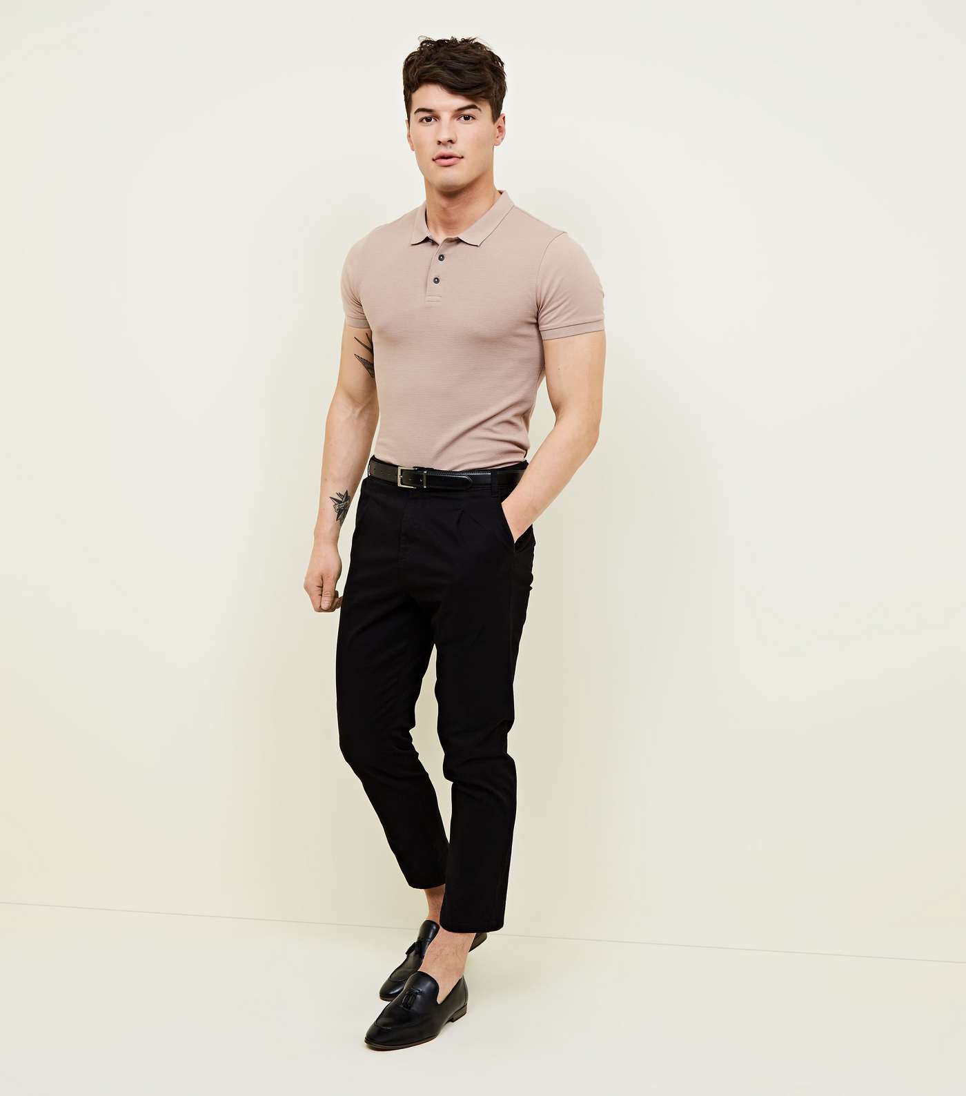 Deep Pink Muscle Fit Textured Polo Shirt Image 2