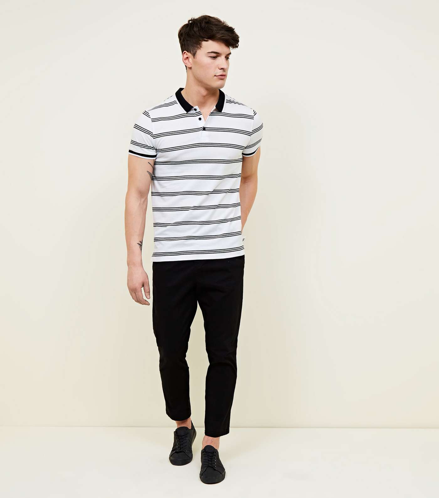 White Fine Stripe Polo Shirt Image 2