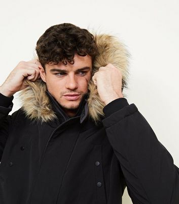 Black Faux Fur Trim Hooded Parka | New Look