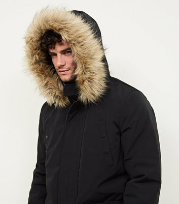 Men's Black Faux Fur Trim Hooded Parka New Look shop for Men's Black Faux Fur Trim Hooded Parka New Look at Shopo