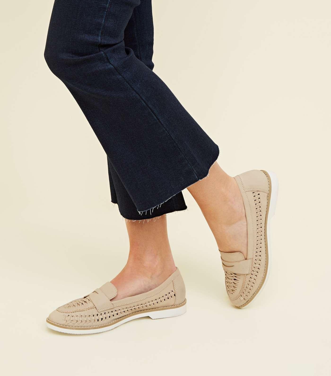 Nude Woven Leather Penny Loafers Image 2