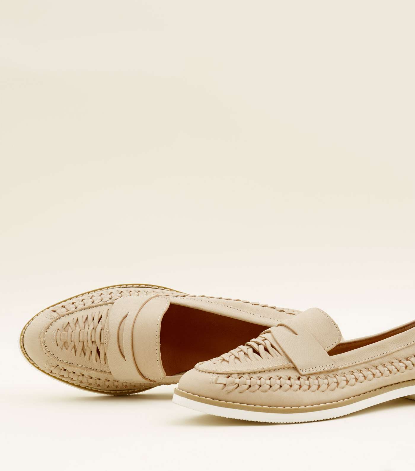 Nude Woven Leather Penny Loafers Image 4