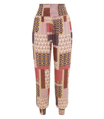 Pink Patchwork Print Cheesecloth Joggers New Look