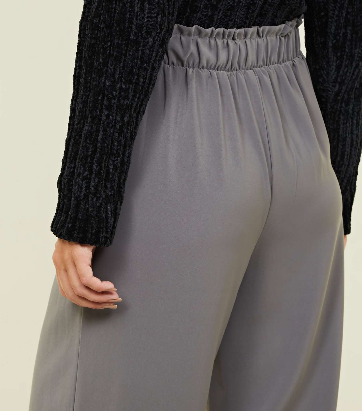Grey Tie Waist Cropped Trousers Image 3