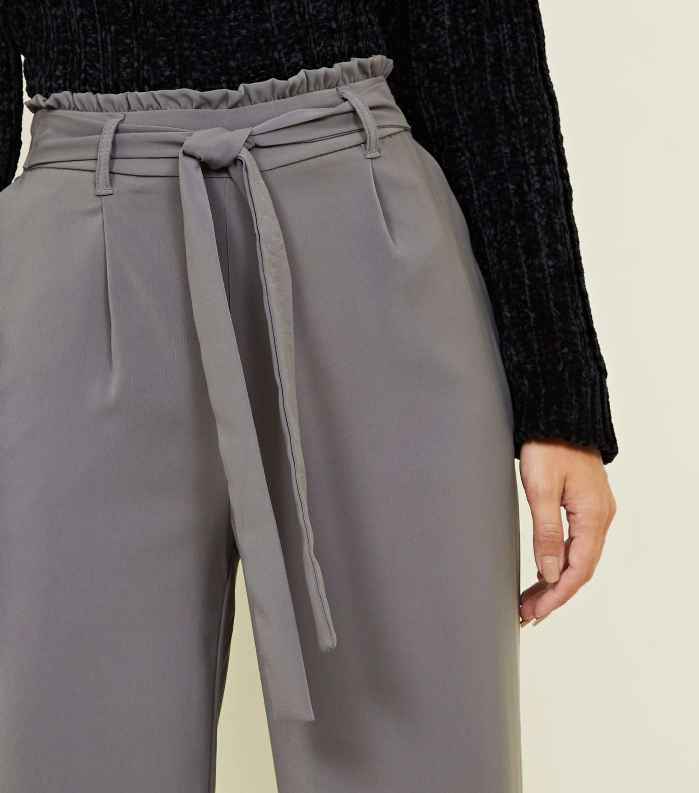 Grey Tie Waist Cropped Trousers Image 5