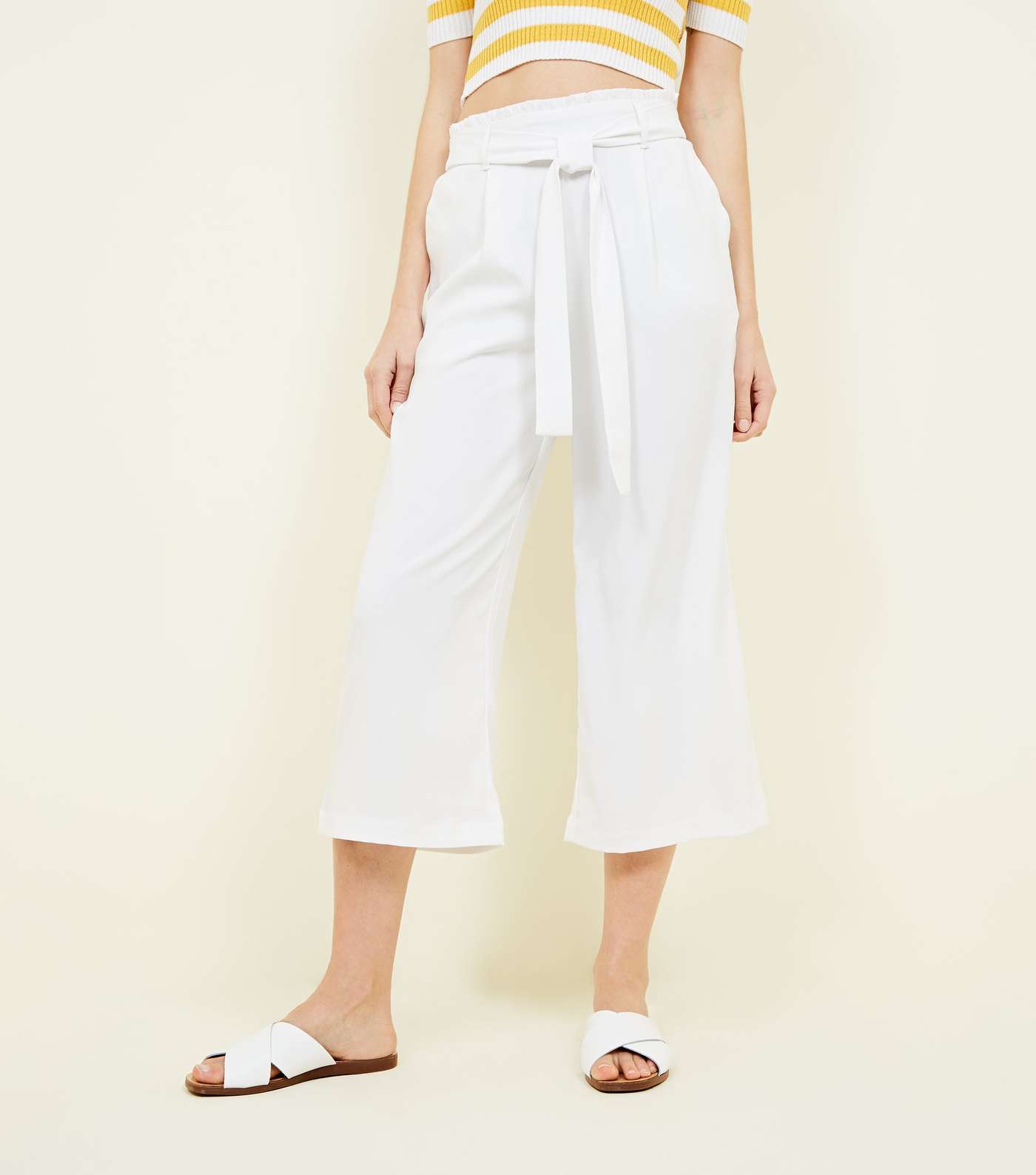 White Tie Waist Cropped Trousers Image 2