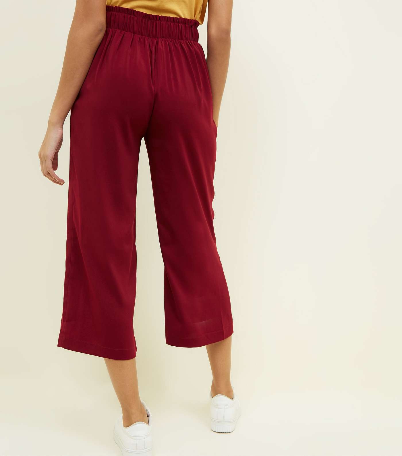 Burgundy Tie Waist Cropped Trousers Image 3