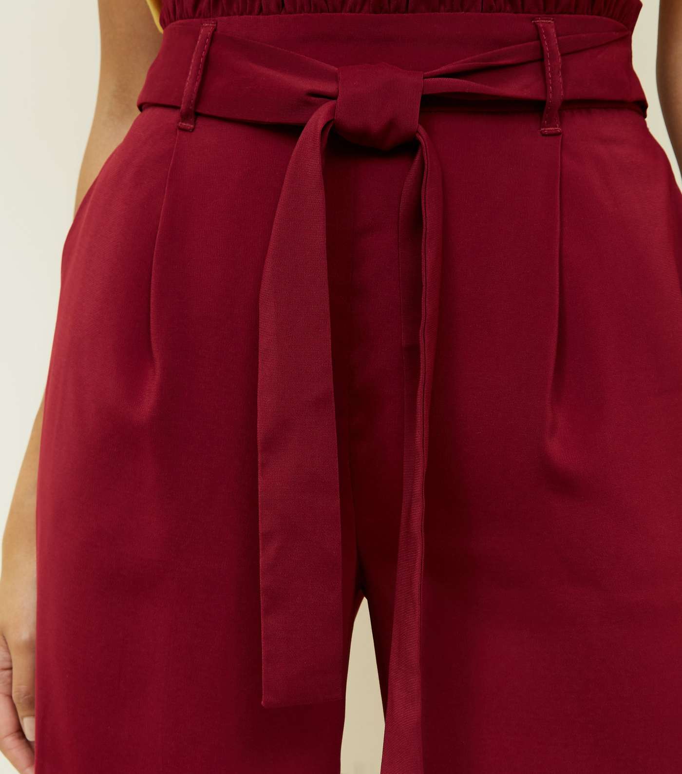 Burgundy Tie Waist Cropped Trousers Image 5