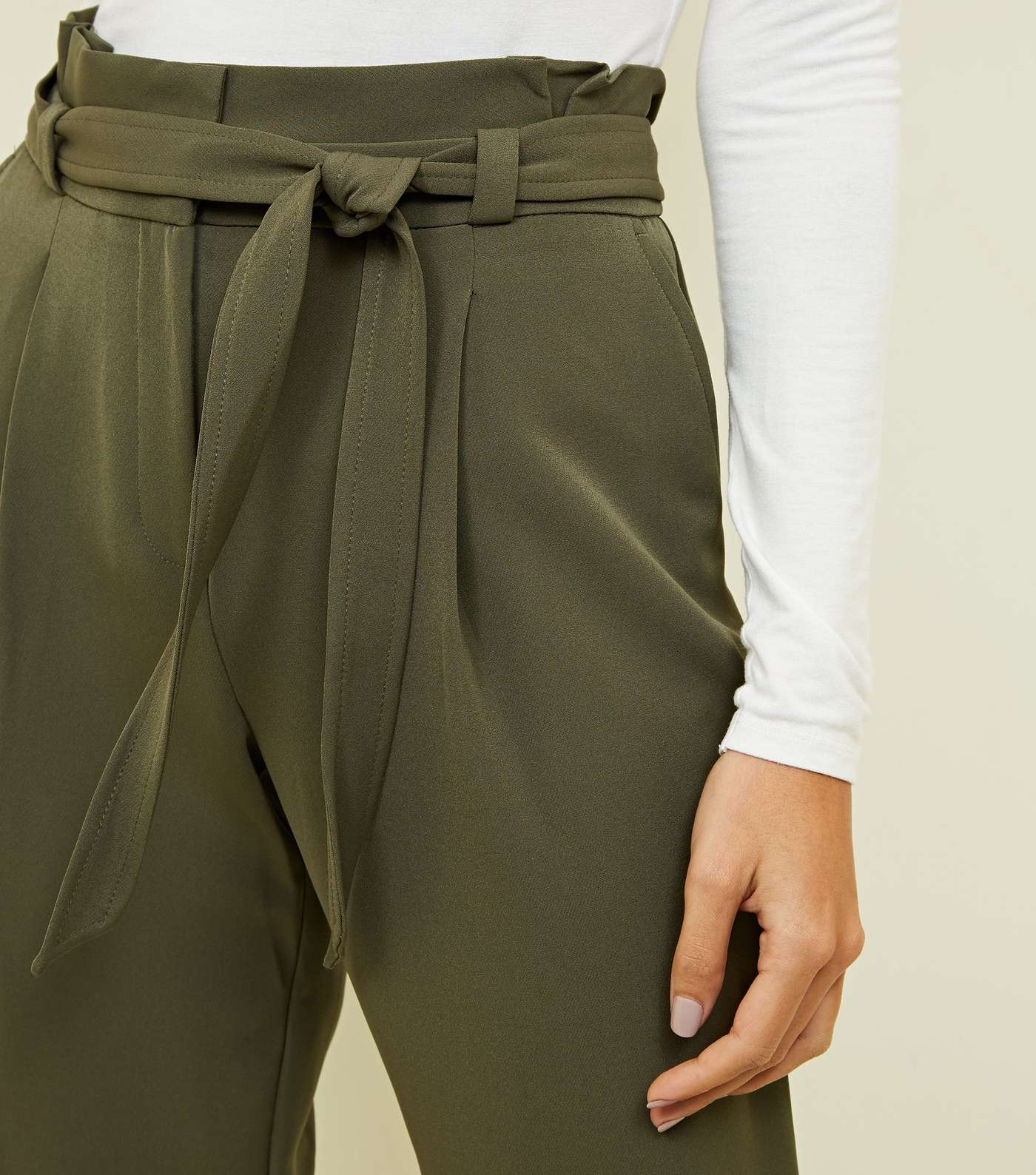 Khaki Tie Paperbag Trousers Image 5
