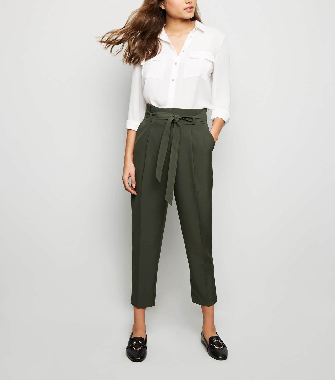 Green Paperbag Tapered Trousers