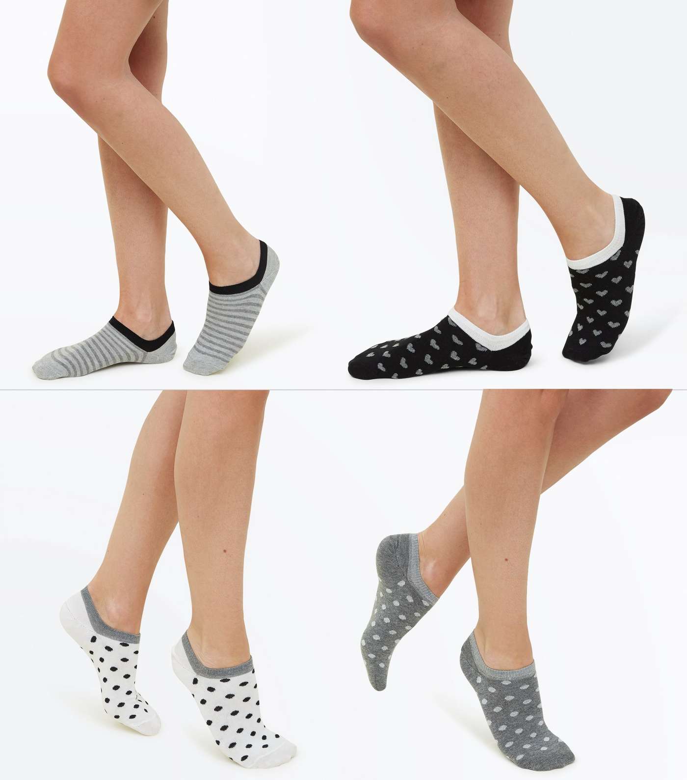 4 Pack Black Pattern Low Rise Ankle Socks Image 2