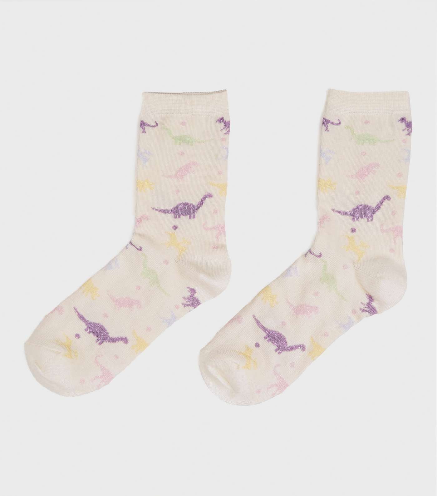 Cream Glitter Dinosaur Socks