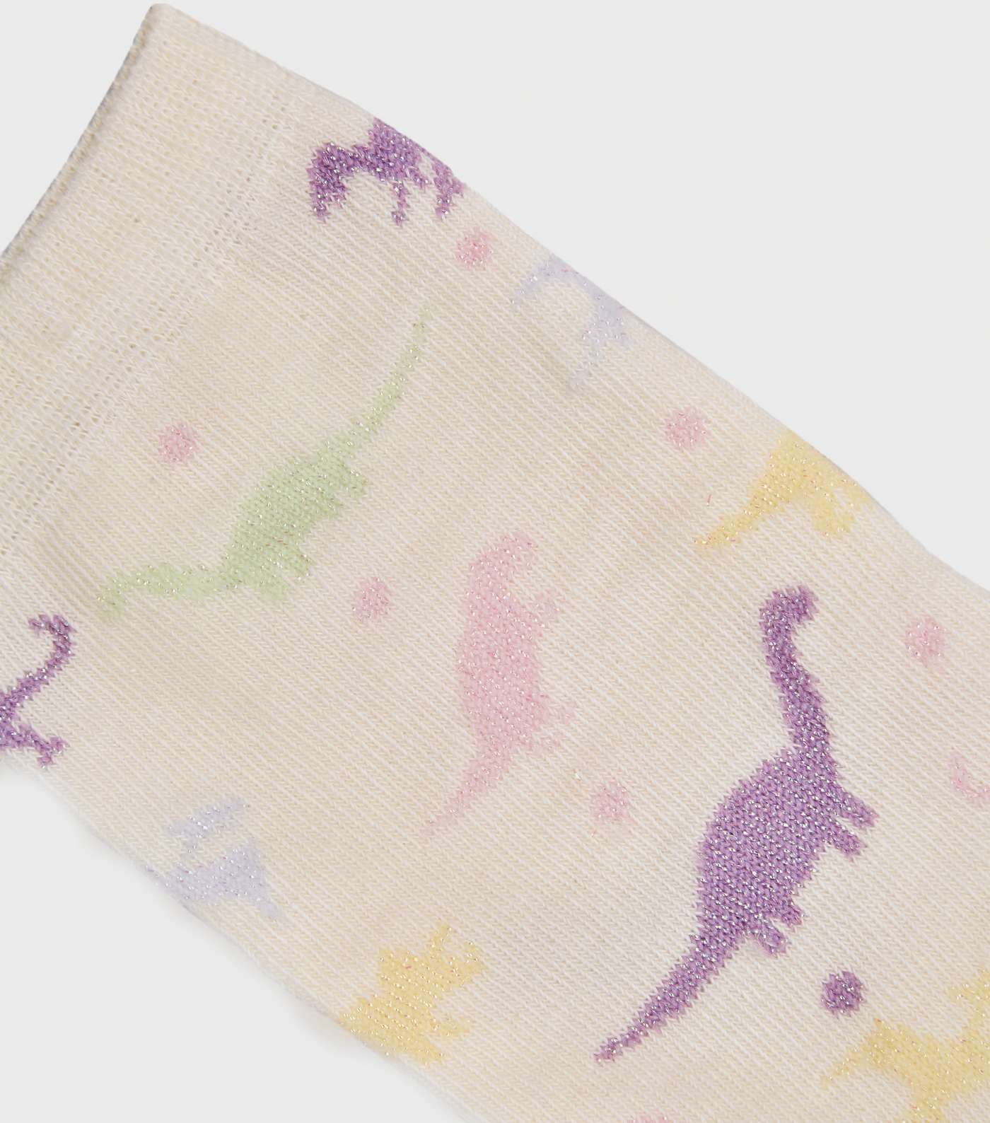 Cream Glitter Dinosaur Socks Image 3