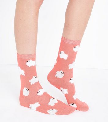 Bright Pink Fluffy Dog Socks