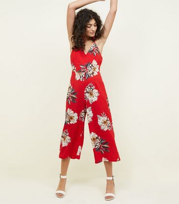 Red floral culotte jumpsuit Clearance