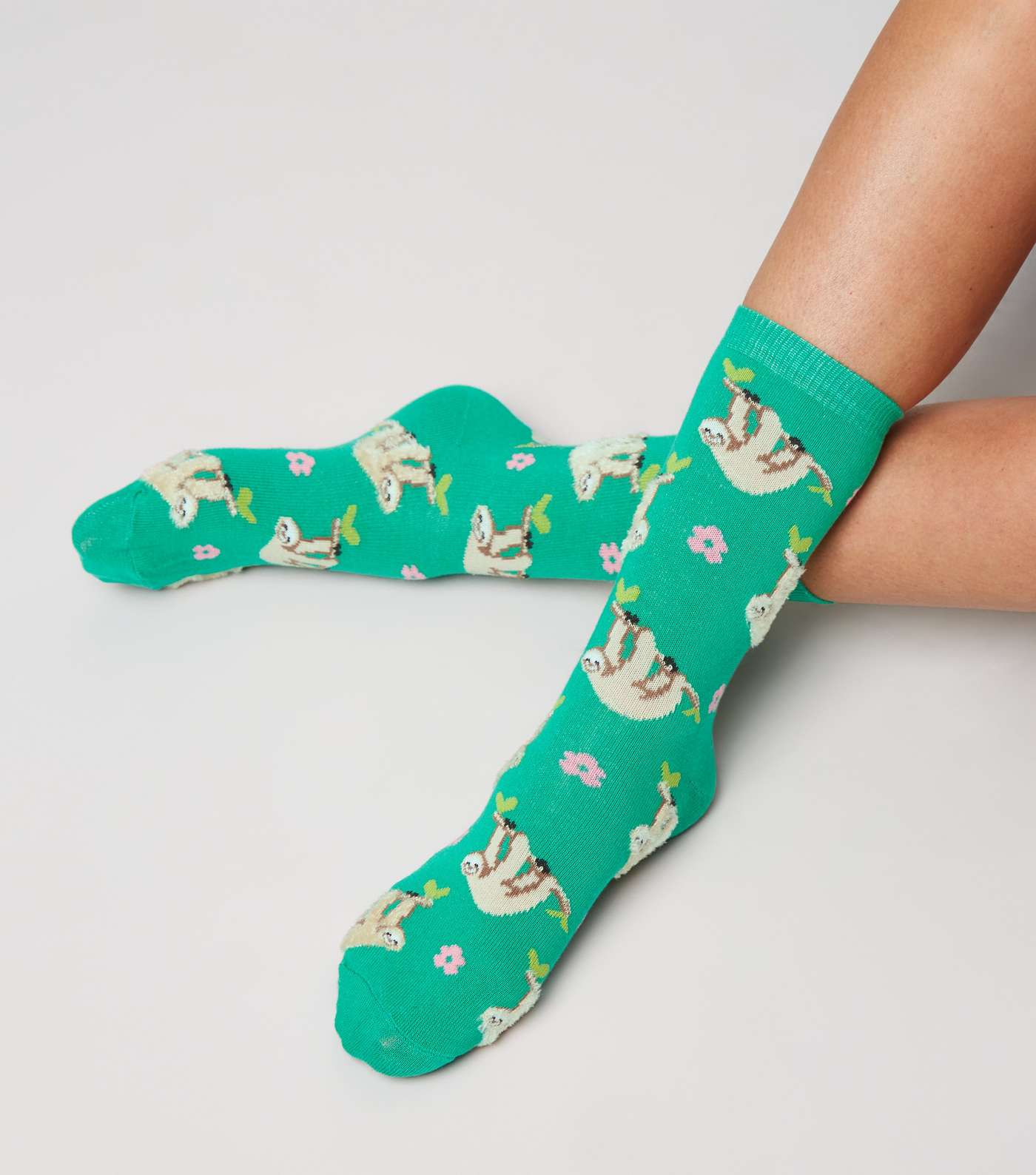 Green Fluffy Sloth Socks Image 2