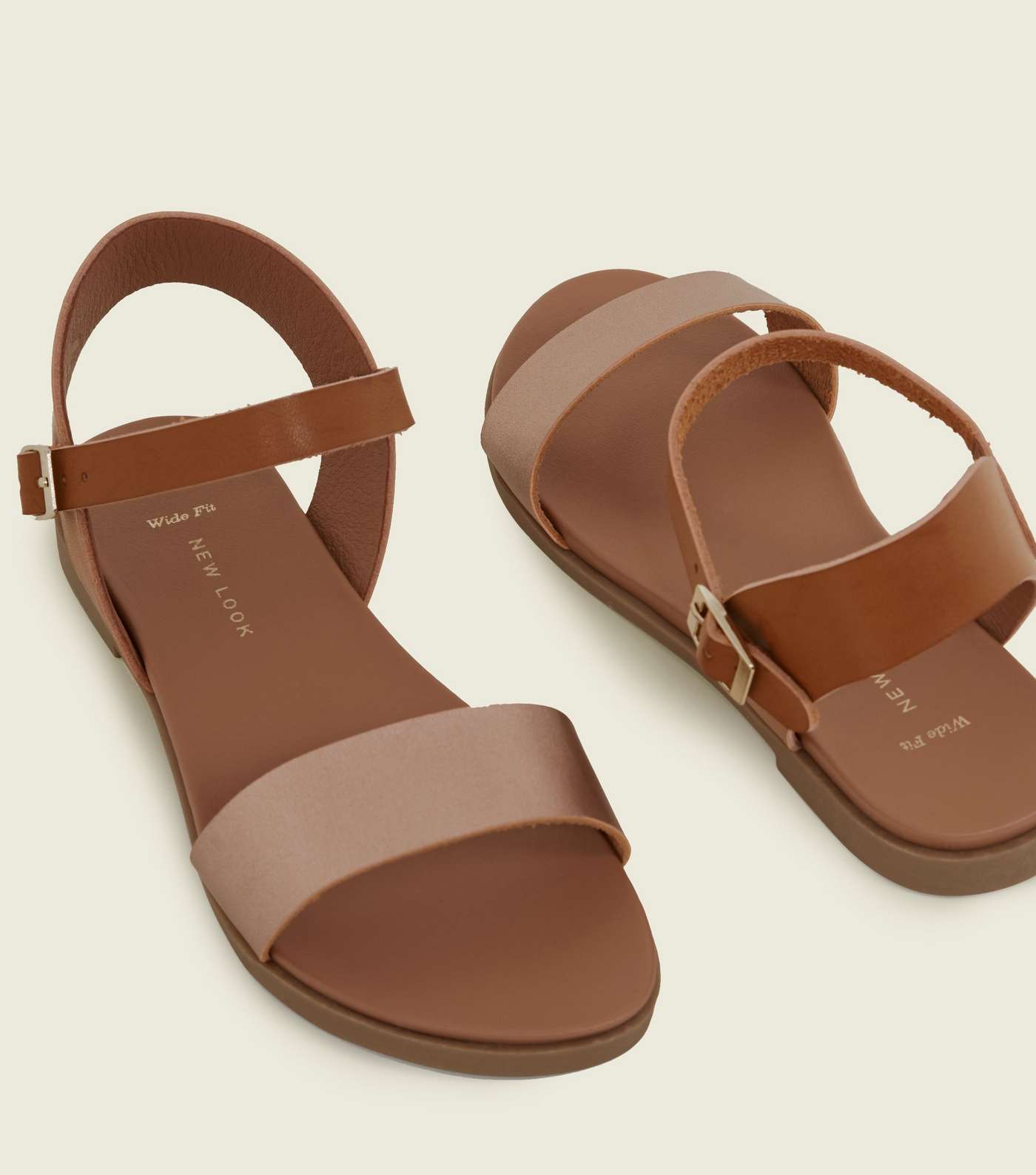 Wide Fit Tan Metallic Strap Flat Sandals Image 4