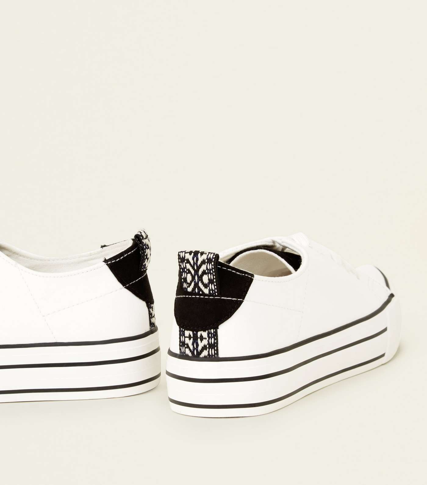 White Leather-Look Stripe Flatform Sole Trainers Image 4