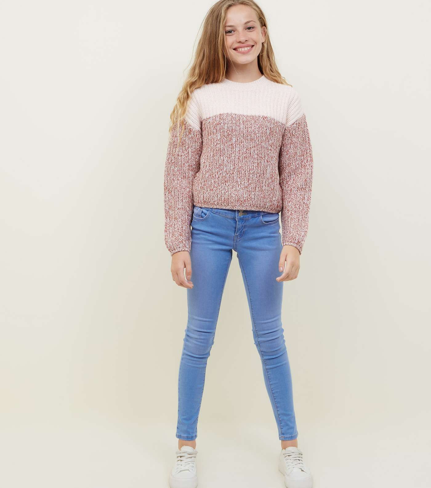 Girls Pink Colour Block Knitted Jumper  Image 2