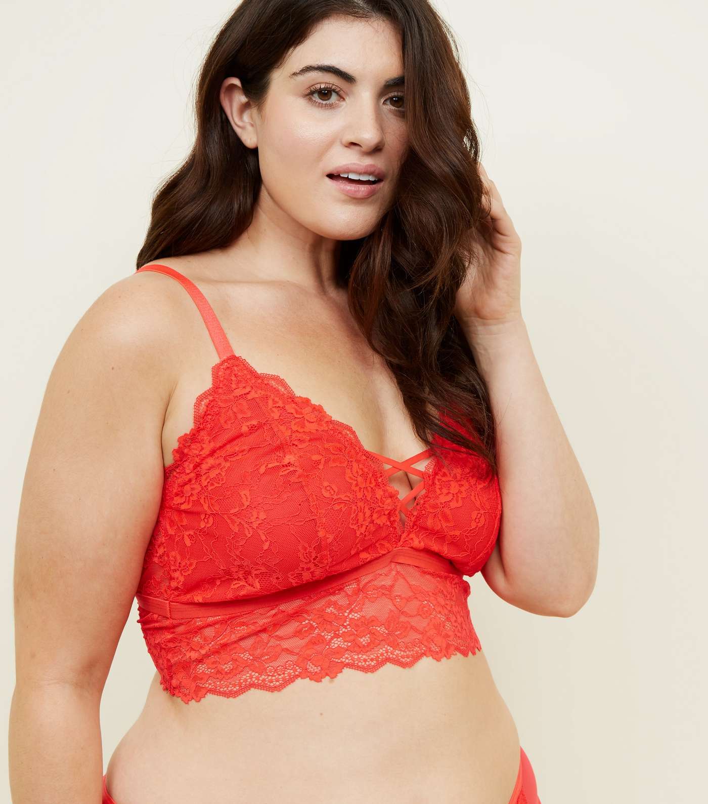 Curves Red Longline Lace Bralette