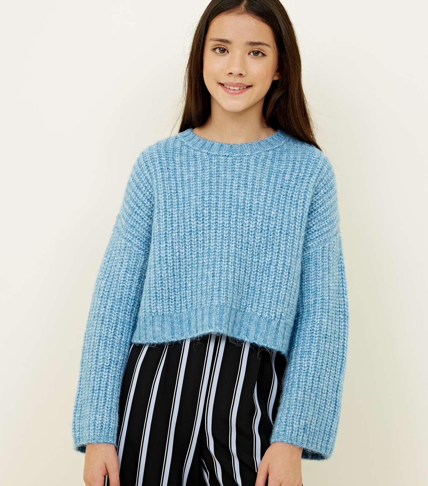 Girls Pale Blue Wide Sleeve Knitted Jumper