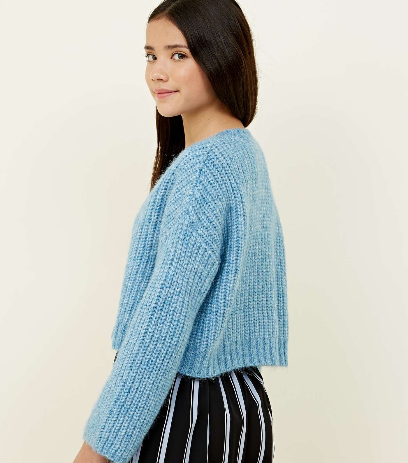 Girls Pale Blue Wide Sleeve Knitted Jumper Image 3