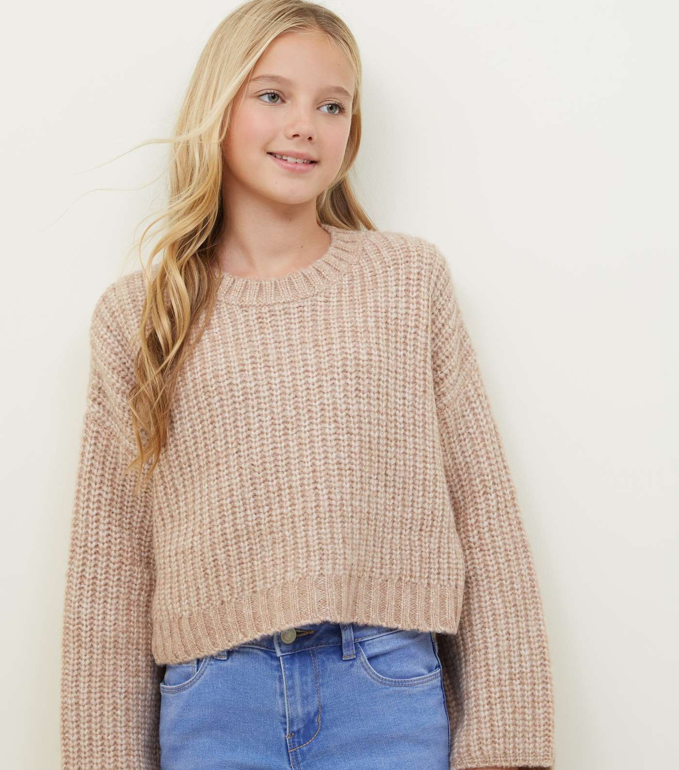 Girls Pale Pink Wide Sleeve Knitted Jumper 