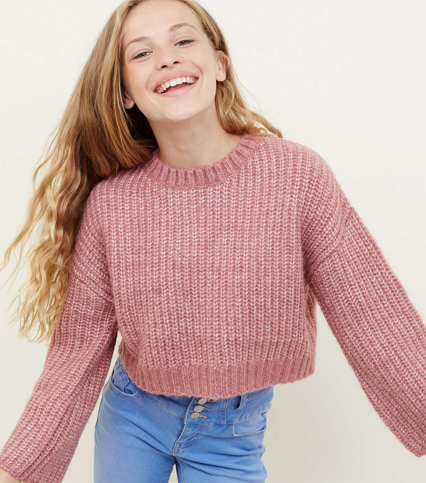 Girls Mid Pink Wide Sleeve Knitted Jumper 